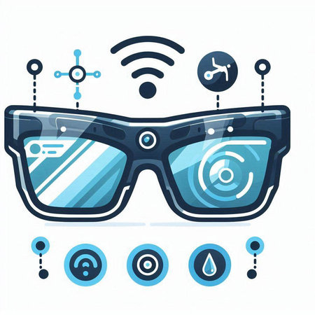 Futuristic eyeglasses with different elements. Vector illustration.のイラスト素材