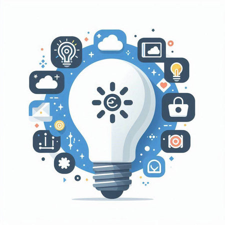Lightbulb with business icons on white background. Vector illustration.のイラスト素材