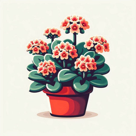 Flowerpot with pink flowers. Vector illustration in retro style.のイラスト素材