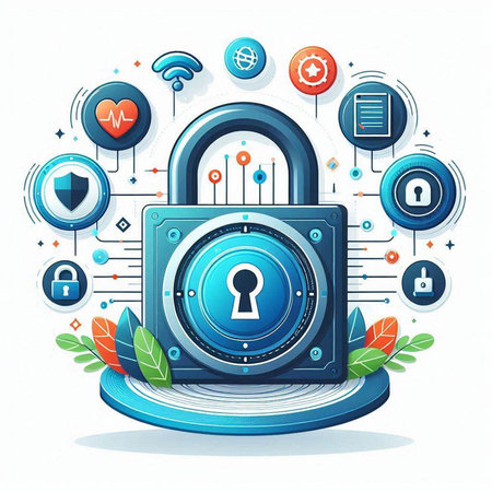 Internet security concept with padlock and icons on white background, vector illustrationのイラスト素材