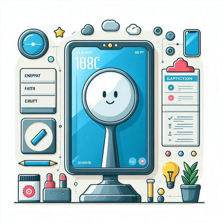 Mobile phone with smiley face on the screen. Modern flat style vector illustration.のイラスト素材