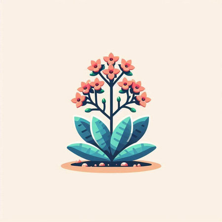 Illustration of a colorful succulent plant with leaves and flowers.のイラスト素材