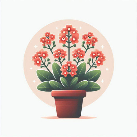 Flower pot with red flowers. Vector illustration in flat style.のイラスト素材