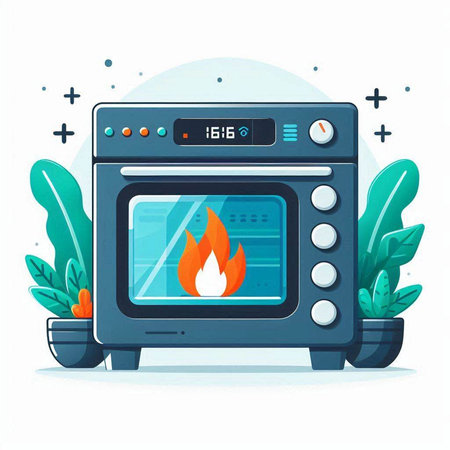 Vector illustration of electric stove in flat style. Electric stove with fire.のイラスト素材