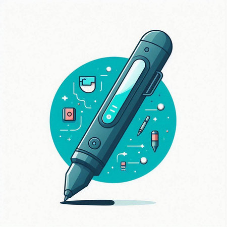 Vector illustration of a pen in flat design style with medical icons.のイラスト素材