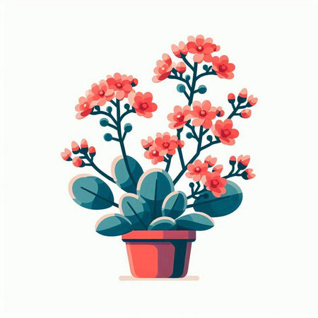 Flowerpot with red flowers. Vector illustration in flat style.のイラスト素材