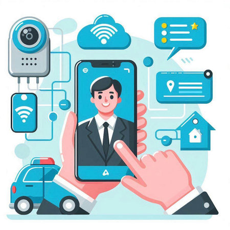 Smartphone with remote call center service. Vector illustration in flat styleのイラスト素材