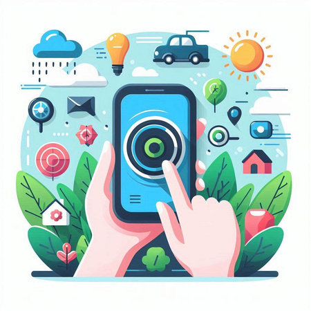 Smartphone with camera on screen, vector illustration. Modern flat style.のイラスト素材