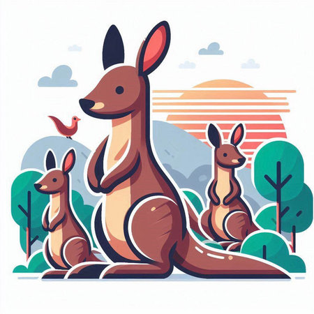 Kangaroos in the park. Vector illustration in flat styleのイラスト素材