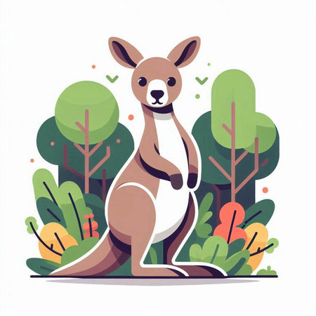 Kangaroo in the forest. Vector illustration in flat style.のイラスト素材