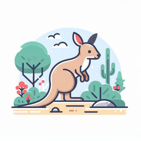 Kangaroo in the park. Vector illustration of a flat design.のイラスト素材