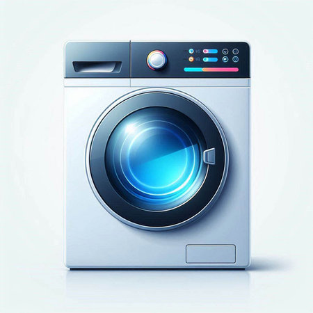 Washing machine with blue light on white background. Vector illustration.のイラスト素材