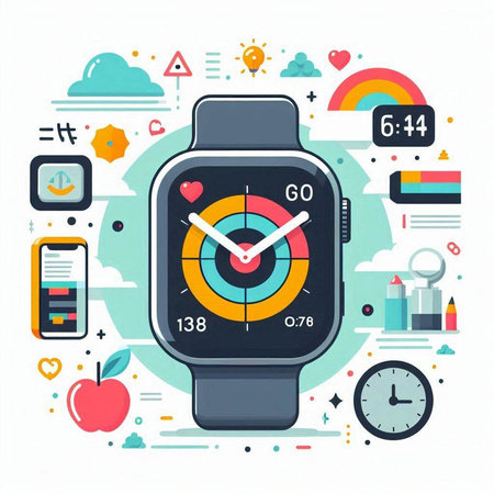 Smart watch with fitness tracker. Modern flat design style vector illustration.のイラスト素材