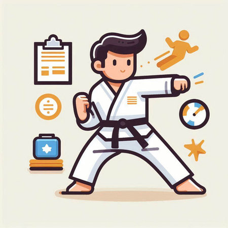 Taekwondo, karate training, vector illustration, flat designのイラスト素材