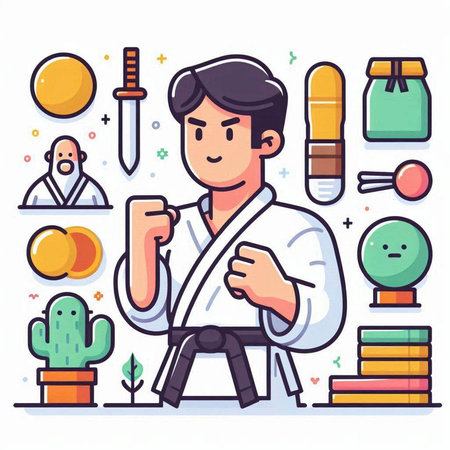 Taekwondo man in kimono. Vector illustration.のイラスト素材