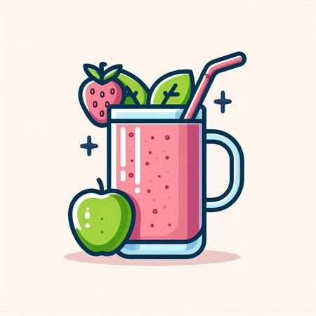 Fruit smoothie in a glass with a straw. Vector illustration.のイラスト素材