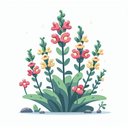 Flowering bush with red and yellow flowers. Vector illustration.のイラスト素材