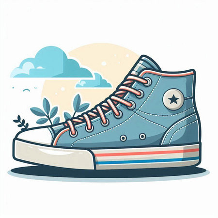 Sneakers with blue shoelace. Vector illustration in flat style.のイラスト素材