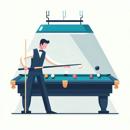 Man playing billiards. Vector illustration in flat cartoon style.のイラスト素材