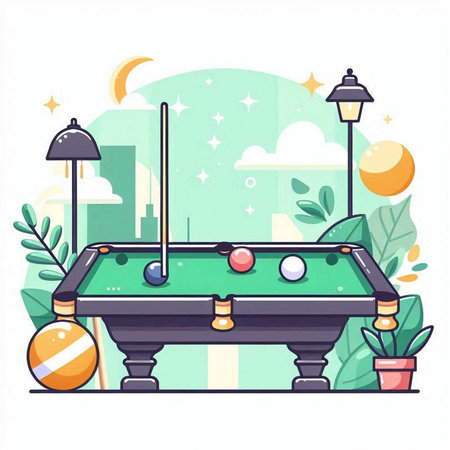 Billiard table with balls in flat design style. Vector illustration.のイラスト素材