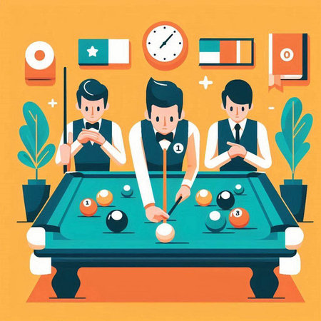 People playing billiards in flat design style. Vector illustration.のイラスト素材