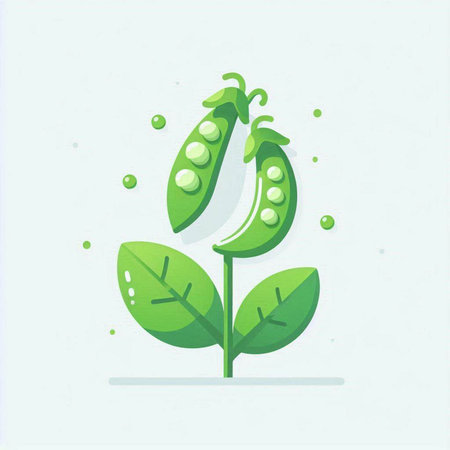 Green peas in the pod with leaves. Vector illustration in flat style.のイラスト素材