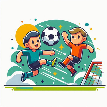 Cartoon soccer players. Vector illustration of a soccer player kicking the ball.のイラスト素材