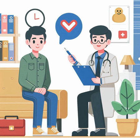 Doctor and patient in the office. Vector illustration in flat style.のイラスト素材