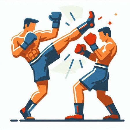Boxing. Two kickboxers fighting with gloves. Vector illustrationのイラスト素材