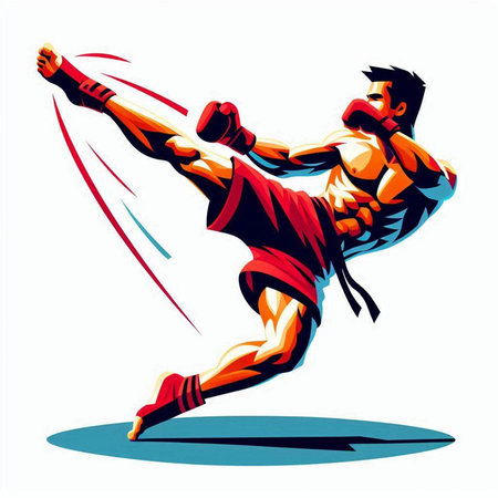 Karate fighter. Vector illustration of a karate fighter in action.のイラスト素材