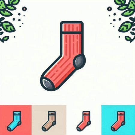 Socks with green leaves. Vector illustration in a flat style.のイラスト素材