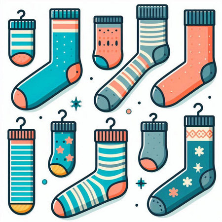 Set of socks with different patterns. Vector illustration in doodle style.のイラスト素材