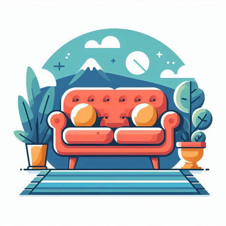 Sofa in the living room. Flat style vector illustration.のイラスト素材
