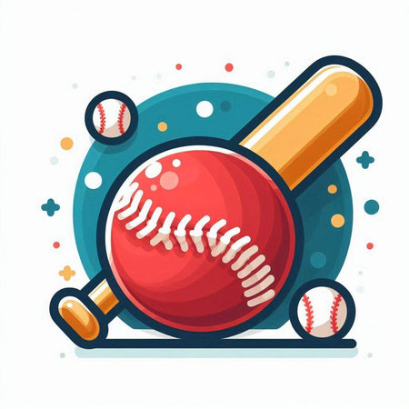 Baseball ball, bat and ball on blue circle background. Vector illustration.のイラスト素材