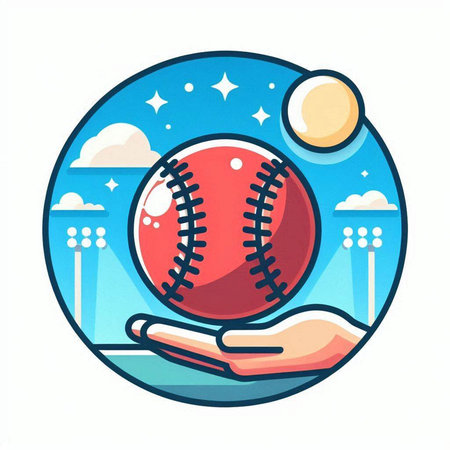 Baseball ball in hand. Vector illustration in flat cartoon style.のイラスト素材
