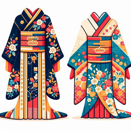 Japanese kimono. Traditional japanese clothing. Vector illustration.のイラスト素材