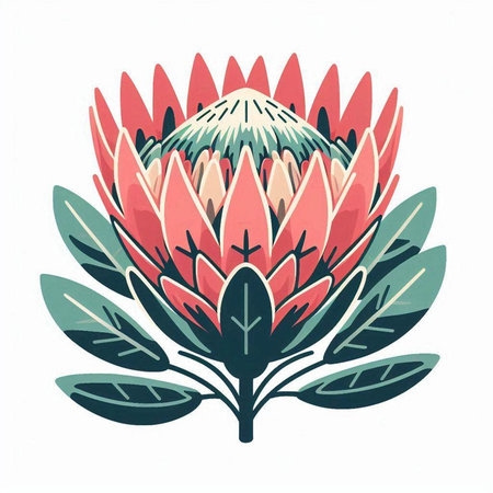 Hand drawn protea flower isolated on white background. Vector illustration.のイラスト素材