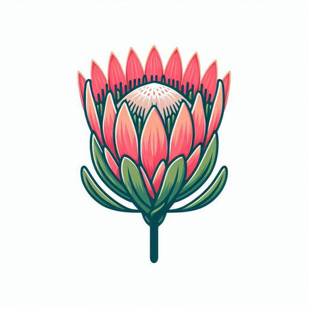 Protea flower isolated on white background. Hand drawn vector illustration.のイラスト素材