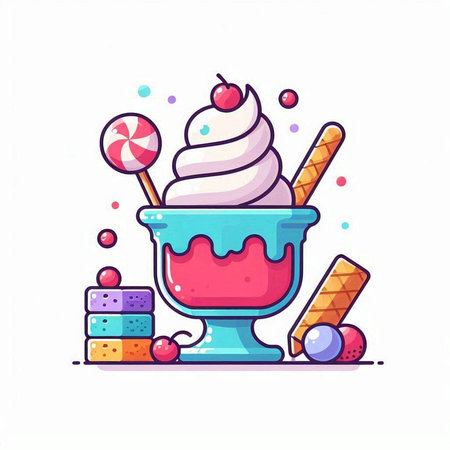 Ice cream and candies. Vector illustration in a flat style.のイラスト素材