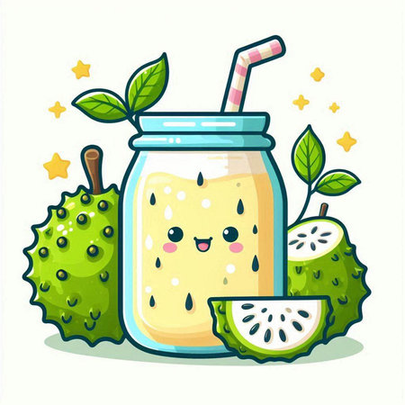 Smiling smoothie in a glass jar with a straw. Vector illustration.のイラスト素材
