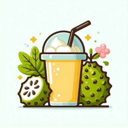 Cute vector illustration of a smoothie with a lot of fresh fruits.のイラスト素材