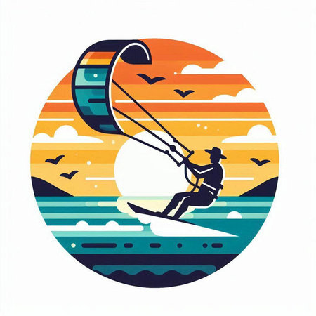 Kitesurfing, extreme sport, vector illustration in retro styleのイラスト素材