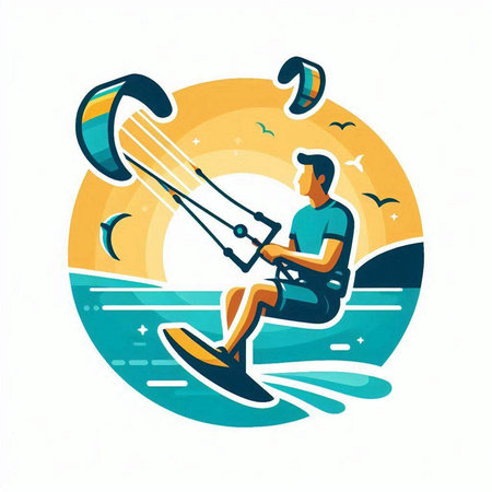 Kitesurfing. Kitesurfer with kite. Vector illustrationのイラスト素材