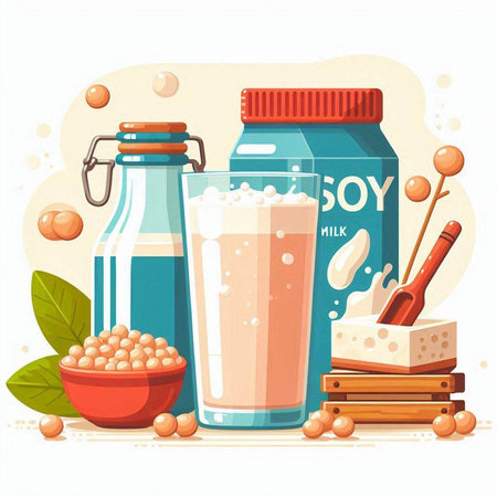 Milk and dairy products. Vector illustration in flat cartoon style.のイラスト素材