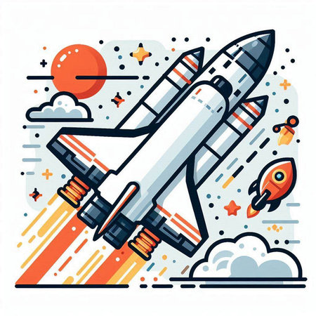 Space rocket launch. Vector illustration in flat linear style. Design for banner, poster or print.のイラスト素材