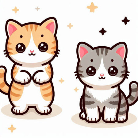Illustration of Cute Cat and Kitten in Different Posesのイラスト素材