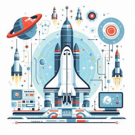 Space exploration, rocket launch, space exploration, science and technology vector illustration.のイラスト素材