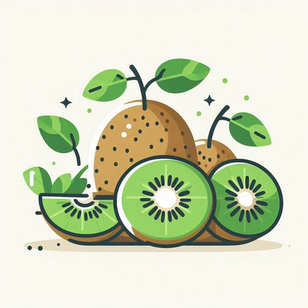 Kiwi fruit and kiwi slices. Vector illustration.のイラスト素材