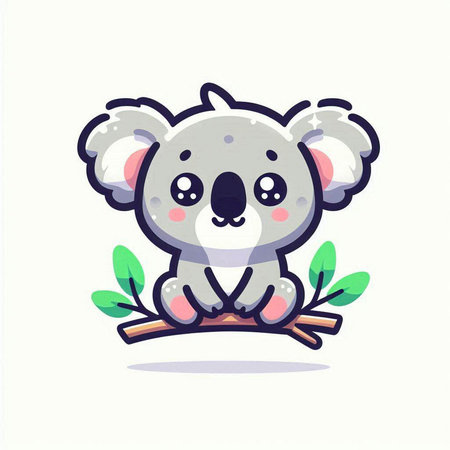 Cute cartoon koala sitting on a branch. Vector illustration.のイラスト素材