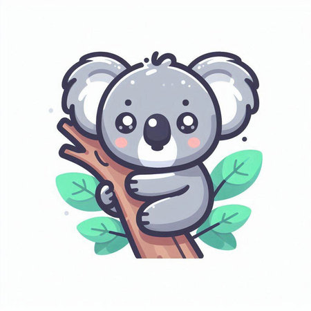 Cute koala sitting on a tree branch. Vector illustration.のイラスト素材